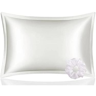 Imagem de Fronha DISANGNI 100% seda de amoreira, para cabelo e pele, tipo envelope, seda real de um lado [branca, King (51 x 91 cm), 1 unidade]