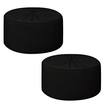 Imagem de Kit 2 Puffs Decorativos Sala De Estar Round Veludo Preto G45 - Gran Belo