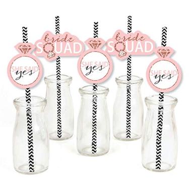 Imagem de Bride Squad – Decoração de palha de papel – Canudos decorativos listrados de ouro rosa para chá de panela ou despedida de solteira – Conjunto com 24