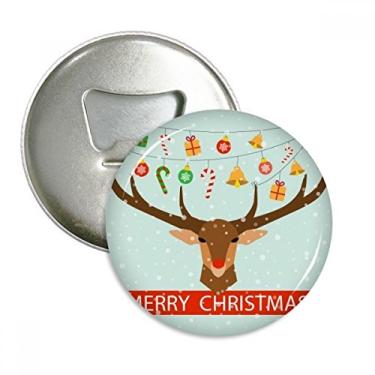Imagem de Presente de cervo de Natal com estampa de sino e abridor de garrafas com ímã de geladeira emblema multifuncional