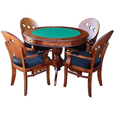 Imagem de Conjunto Mesa e Poltrona de Jogos Carteado 4 Lugares J-Bonomo e Teseu Redonda Tampo Reversível com Gavetas e Porta Copos Imbuia - Gran Belo