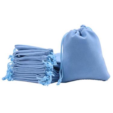 Imagem de Sansam vários tamanhos e cores de sacos de presente de veludo com cordões, bolsas de joias para lembranças de casamento, sacos de doces, lembrancinhas de festa, Sky Blue, 4.8x6.0''