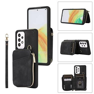 Imagem de Casos de flip de smartphone Estojo tipo carteira 2 em 1 compatível com Samsung Galaxy A53 5G, estojo de couro com suporte traseiro para telefone porta-cartão W + bolso para dinheiro + alça removível c