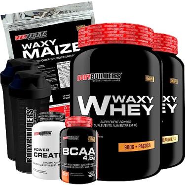 Imagem de Kit 2x Waxy Whey 900g + Waxy Maize 800g + Power Creatina 100g + BCAA 4,5 100g + 2x Coqueteleira - Bodybuilders (Baunilha e Paçoca)