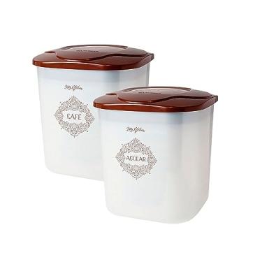 Imagem de Kit 2 Potes Para Café e Açúcar Plástico Com Tampa Médio 1,75 Litros 3106 Jaguar