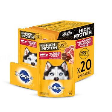 Imagem de Pack Ração Úmida Pedigree High Protein Cães Adultos, Sachê Carne e Frango, 85g - 20 unidades
