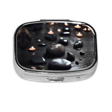 Imagem de Caixa de comprimidos de metal portátil de pedra misteriosa preta de metal, leve e durável, armazenamento de medicamentos com 2 compartimentos, divisor de plástico, recipiente para remédios,