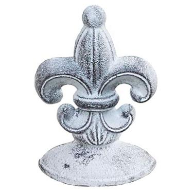 Imagem de Lulu Decor, Batente de porta Fleur De Lis de ferro fundido, 900 g, batente de porta (branco antigo)