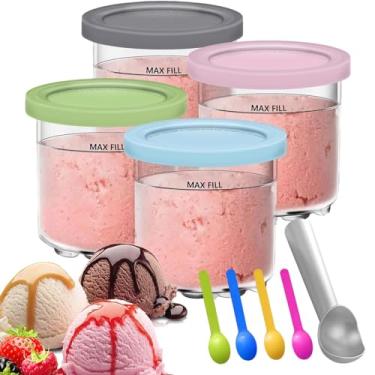 Imagem de Generic Recipientes de sorvete de 4 pacotes com tampas para sorveteira ninja_, copos de substituição de pints de sorvete, substituição de recipientes de pints de Creami com colher e colheres