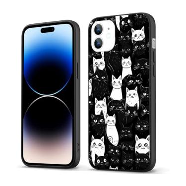 Imagem de ZHEPAITAO Capa compatível com iPhone 12 para iPhone 12 Pro - Capa de silicone flexível à prova de choque com gato preto e branco engraçado para homens e mulheres meninas