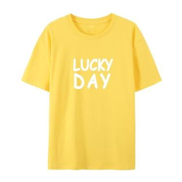 Imagem de BAFlo Camisetas Lucky Day com manga curta para homens e mulheres, Amarelo, GG