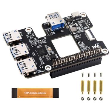 Imagem de Waveshare PCIe para USB 3.2 Gen1 HAT para Raspberry Pi 5, PCIe para USB HUB, estende a interface PCIe para 4x portas USB 3.2 Gen1 de alta velocidade sem driver Plug and Play HAT + padrão