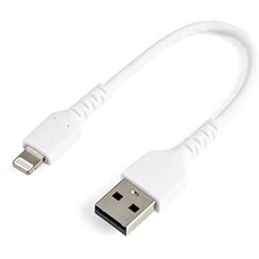 Imagem de StarTech.com Cabo USB-A para Lightning branco durável de 6 polegadas (15 cm) – Cabo de alimentação USB tipo A de fibra de aramida resistente e resistente para carregamento Lightning, cabo de alimentação de sincronização – Apple MFi certificado iPad/i