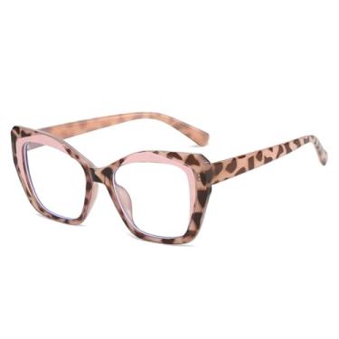 Imagem de VFDHN Óculos retrô olho de gato feminino, armação de óculos transparente azul leopardo, armação colorida, 7, tamanho único