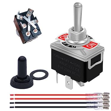 Imagem de weideer Interruptor de alternância momentânea Jack Controle de motor DPDT 4 pinos (ON) 20A 12V DC Power RV Switch com fios de tampa à prova d'água para reboque de língua de 5ª roda KN3C-223-4P-X