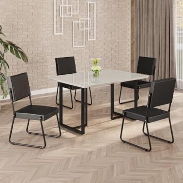 Imagem de Conjunto Sala de Jantar Mesa 120x90cm Base Lunna Tampo Mdf Laca com Vidro Napoli Preto