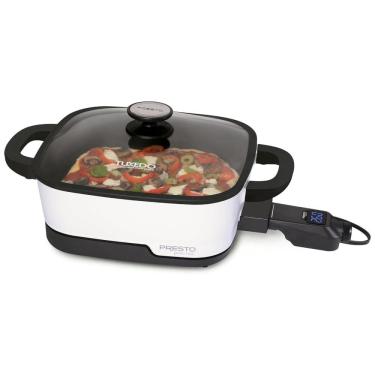 Imagem de Frigideira Elétrica com Tampa de Vidro, Revestimento Antiaderente e Controle de Temperatura Digital, 110V 1000W, Presto 07118, Branca