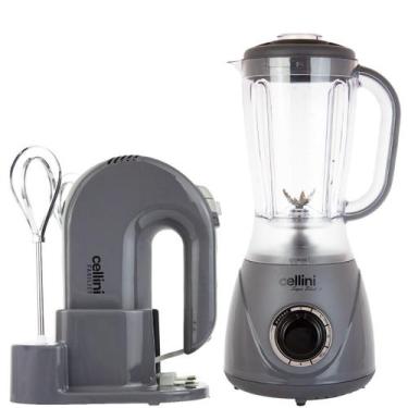 Imagem de Kit Cellini Liquidificador + Batedeira Facility Cinza e Preto 127v