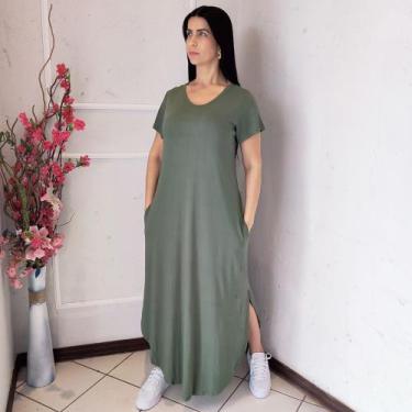 Imagem de Vestido Plus Size Camisetão Longo Maxi Soltinho Verde - Procopio Shopp