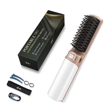 Imagem de Ihhair Escova Alisadora de Cabelo Quente, Mini Alisador de Cabelo Sem Fio Portátil com Tamanho de Viagem Usb Recarregável 6400Mah, Alisador de Cabelo Pente Quente 2 Em 1 para Mulheres e Homens com Cabelo Curto (Branco)