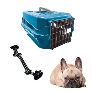 Imagem de Kit Caixa Transporte N2 Azul E Mordedor Corda Chalesco Pet - MecPet