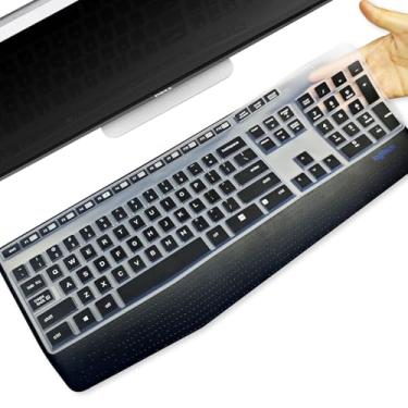 Imagem de YongMai Capa de teclado de silicone para Logitech MK345, capa de teclado para teclados sem fio ergonômicos Logitech MK345, à prova d'água, à prova de poeira, ultrafina, fácil de limpar (preto)