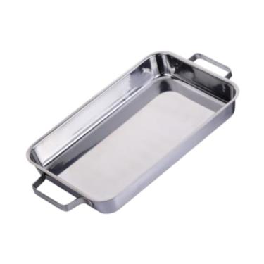 Imagem de Gralara Assadeira de aço inoxidável, travessa de servir alimentos com alças, travessa retangular, assadeira para lasanha, carne de peru, Argento