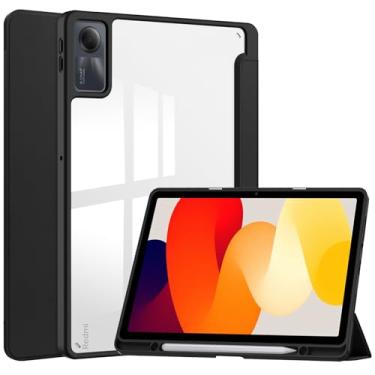 Imagem de TANOVCEP Capa para tablet Xiaomi Redmi Pad SE, capa fina de três dobras com suporte para caneta, capa à prova de choque com capa traseira transparente transparente para Redmi Pad SE,