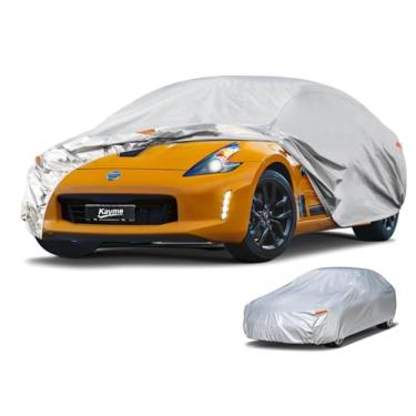 Imagem de Kayme Capa de carro de 6 camadas à prova d'água para todos os climas para automóveis, proteção UV de chuva e sol, ajuste universal para Nissan Versa/350Z/370Z, Porsche 718 Cayman, Dodge Viper (até 177 polegadas)