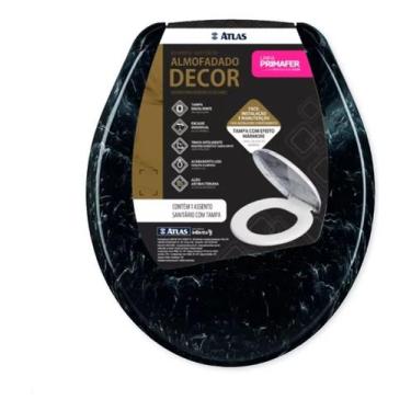 Imagem de Assento Tampa Vaso Sanitário Mármore Almofadado Oval Universal Preto -
