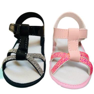 Imagem de Kit 2 Pares Sandálias Tiras Em Strass Para Bebê Menina - Baby's Shoes,