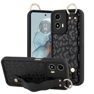 Imagem de OOK Capa compatível com Moto G24 Power Leopard com alça de pulso, linda estampa de leopardo preto, capa de TPU fina para mulheres e meninas