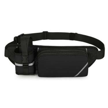 Imagem de Ausion Pochete para homens e mulheres, cinto ajustável, bolsa para bumbum, moderna, resistente à água, para caminhadas, viagens, casual, corrida, caminhada, ciclismo, preto com suporte de garrafa