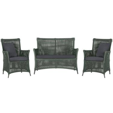 Imagem de Jogo Sofá e 2 Poltronas de Área Igapó Alumínio Pintura Preta Corda Náutica Estofado 11 Trama