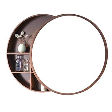 Imagem de Espelho Nogueira Hd Banheiro Montado na Parede com Armário Madeira Maciça Objetiva Redonda com Parafusos de Montagem 60 cm 60 cm
