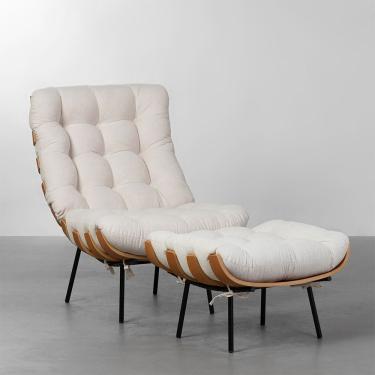 Imagem de Poltrona Costela Encosto Alto com Puff Botonê - Bege Claro