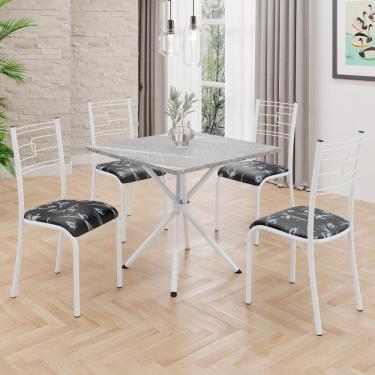 Imagem de Conjunto Sala De Jantar Mesa Quadrada 70x70cm Tampo Granito Topázio 4 Cadeiras Paraty Preto Floral - Branco