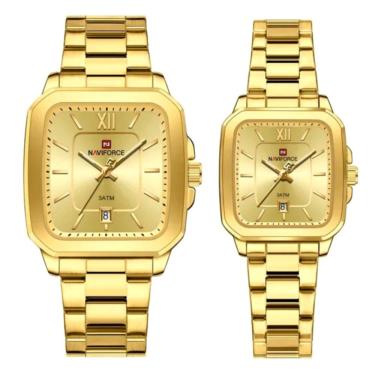 Imagem de Conjunto De Relógio Casual Simples Quartzo Design Tonneau Impermeavel Casal Dourado