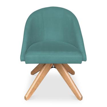 Imagem de Poltrona Cadeira Giratória Bela Suede Azul Turquesa Base De Madeira - Pallazio
