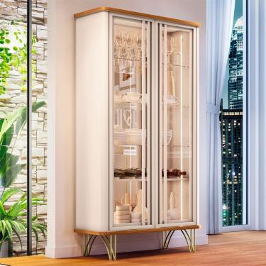 Imagem de Cristaleira Evora Sala De Estar Com Adega Interna Pes De Aço Off White/cinamomo