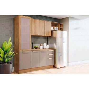 Imagem de Cozinha Completa 5 Peças Botanic 2 Aéreos 1 Balcão 1 Paneleiro 1 Complemento M654 Nogueira Fendi