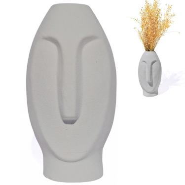 Imagem de Vaso Decorativo Solitário Moai 18cm Artesanal Em Cimento Cinza