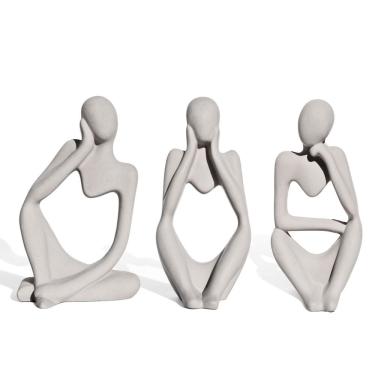 Imagem de Conjunto 3 Peças Estátuas Pensadoras Alice Ana E Amora 12,5cm Cinza