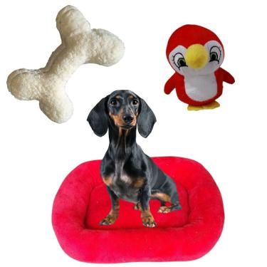 Imagem de Cama Bigata G Tecido Soft Com Osso E Pelucia Kit 3 Peças Vermelho