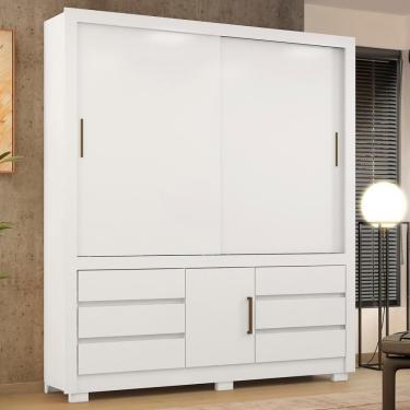 Imagem de Guarda Roupa Casal 3 Portas E 6 Gavetas Arbo Branco Rosa Flex