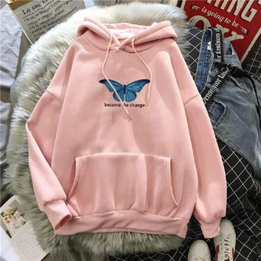Imagem de Moletom Borboleta Azul Butterfly Estilo Tumblr Moletom Com Capuz Inverno Methodic-Feminino
