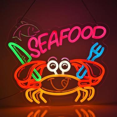Imagem de JULHOVR Letreiro Neon De Frutos Do Mar, Luzes Penduradas, Decoração Parede Para Restaurante, Loja, Mercado, Shopping, Supermercado, Bar, Casa Comemoração, Alimentado Por Usb, Ultra Brilhante E Regul