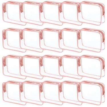 Imagem de Bolsas de cosméticos transparentes para mulheres e homens, bolsas de higiene à prova d'água, bolsas de maquiagem de PVC, estojo organizador com zíper para viagem e banheiro, 20 cores rosa, Sacos à