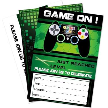 Imagem de WERNNSAI Convites de videogame - 20 conjuntos de convites de festa de jogo de preenchimento mágico com envelopes para crianças, meninos, amantes de jogos, aniversário, chá de bebê, suprimentos de