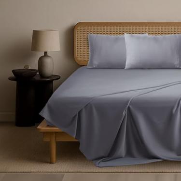 Imagem de Epitex Jogo de cama solteiro sólido de 3 peças – viscose derivada de bambu, 1400 fios, respirável e refrescante, roupa de cama sedosa luxuosa para dormir quente, bolso profundo de até 40 cm, cinza
